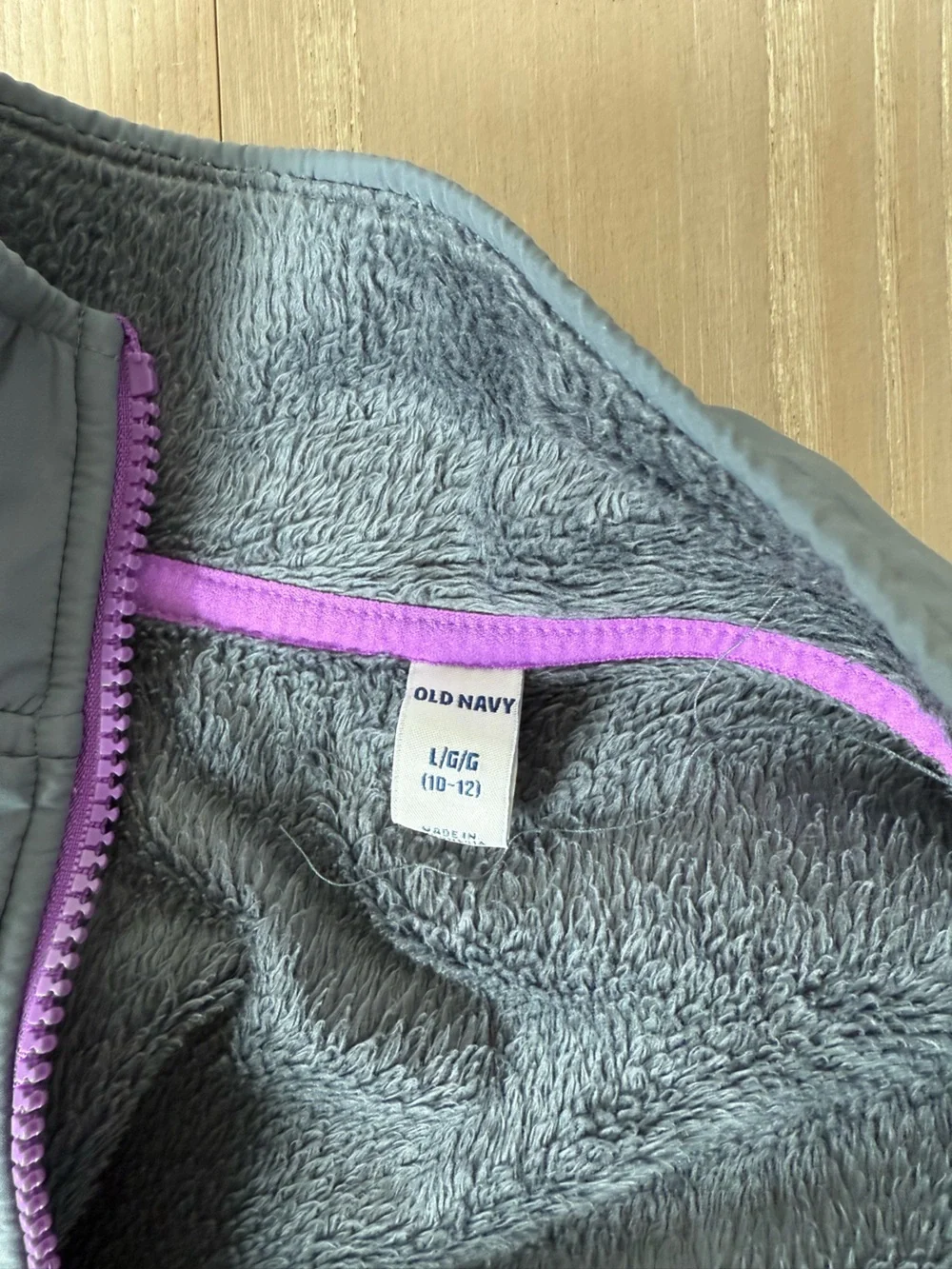 Old Navy Gray Fleece Jacket with Purple Trim